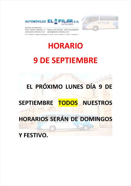 HORARIO 9 SEPTIEMBRE 2024