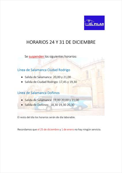 HORARIOS 24 Y 31 DE DICIEMBRE