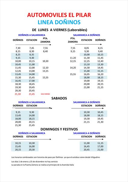 HORARIO DOÑINOS ACTUALES